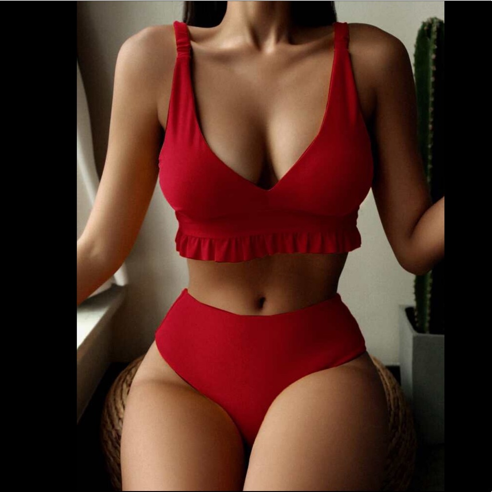 Red Bathing Suit - High Waisted